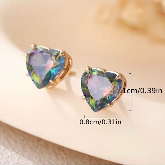 Mystic Color Cubic Zirconia Heart Shape Stud Earring NWT - Picture 4 of 6